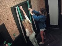 MJ and Leah decorate the HN door.