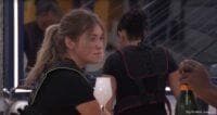 For some reason, Chelsie is wearing a harness even though she shouldn’t have played in round 2