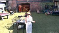 Meanwhile, outside, Ava is cam talking all dressed up