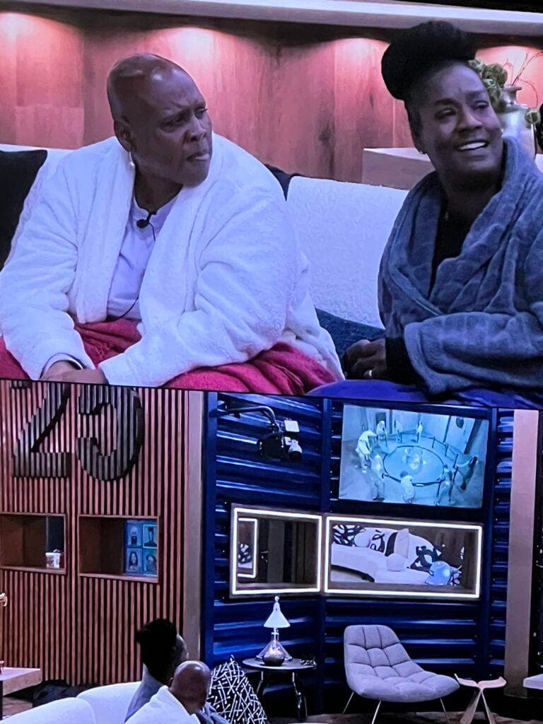 Music going off in the room, these two watching