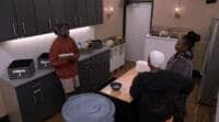 Cirie, Jared, and Felicia have a chat in storage