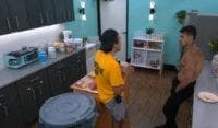 Pooch and Joseph having a brief conversation in the storage room