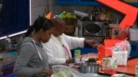 Felicia and Meme are making dinner and talking