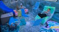 Kyle, Joseph, Turner, and Alyssa chatting in the have not room