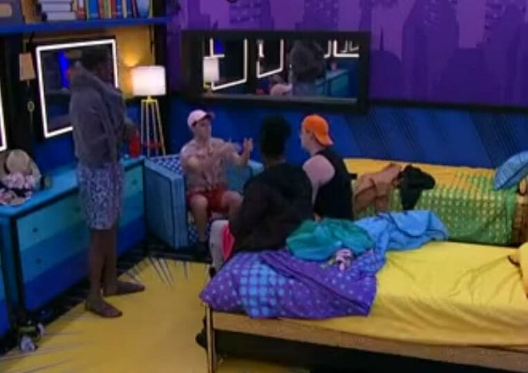 Cirie, Izzy, Cory, and Jared in the comic room